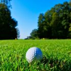 a golf ball sitting in a fairway symbolizing a major pga golf championship tournament