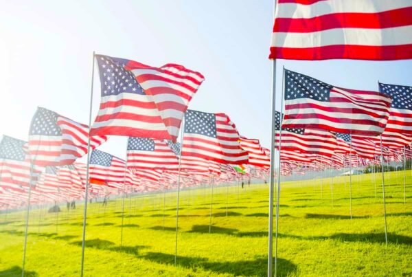 american flags on a lawn to celebrate a federal holiday memorial day or labor day