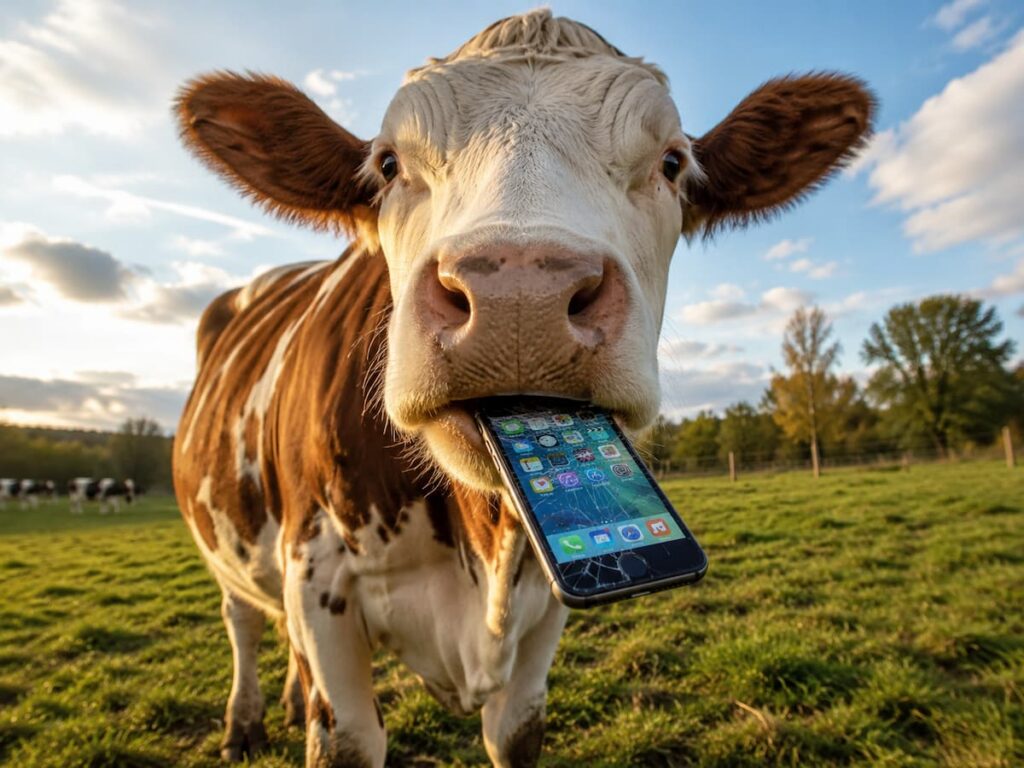 a cow swallowing an iphone from a crazy insurance claim story